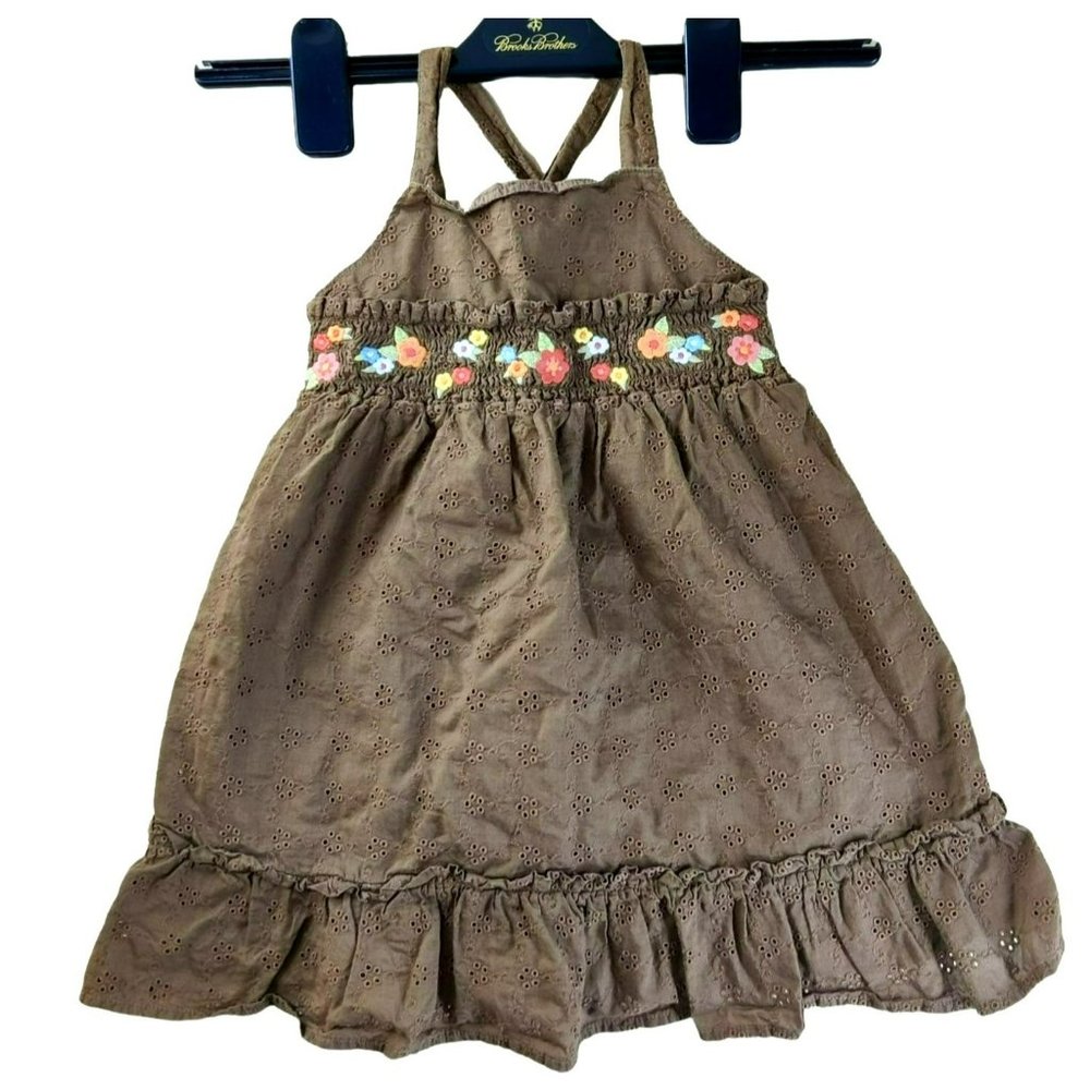 Gymboree Size 2T Adjustable Strap Sundress Floral Embroidery Eyelets Ruffled Hem